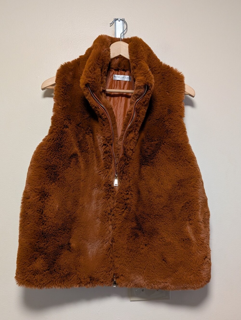 Patrizia Luca Milano Faux Fur Puffer Back Vest Rust Brown Size M